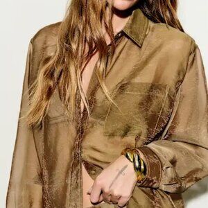 Reformation Eli Oversized Sheer Shirt Brown - Size M